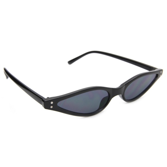 Small Skinny Cat Eye Women Sunglasses Black Lens - Picture 4 of 4